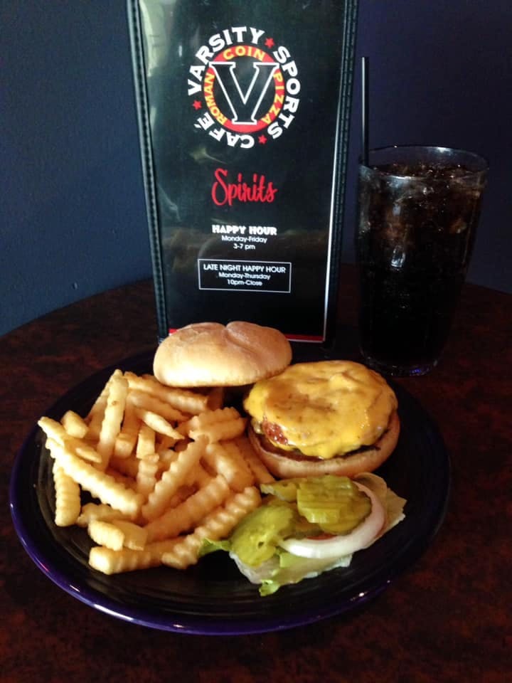 Order Varsity Burger with Cheese - 1/2 lb. food online from Varsity Sports Cafe & Roman Coin Pizza store, Omaha on bringmethat.com