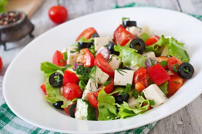 Order Greek Salad food online from The Sandwich Cafe store, Long Beach on bringmethat.com