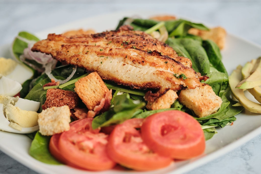 Order Catfish/Cobb Salad food online from Orchid City Fusion Cafe store, Arlington on bringmethat.com