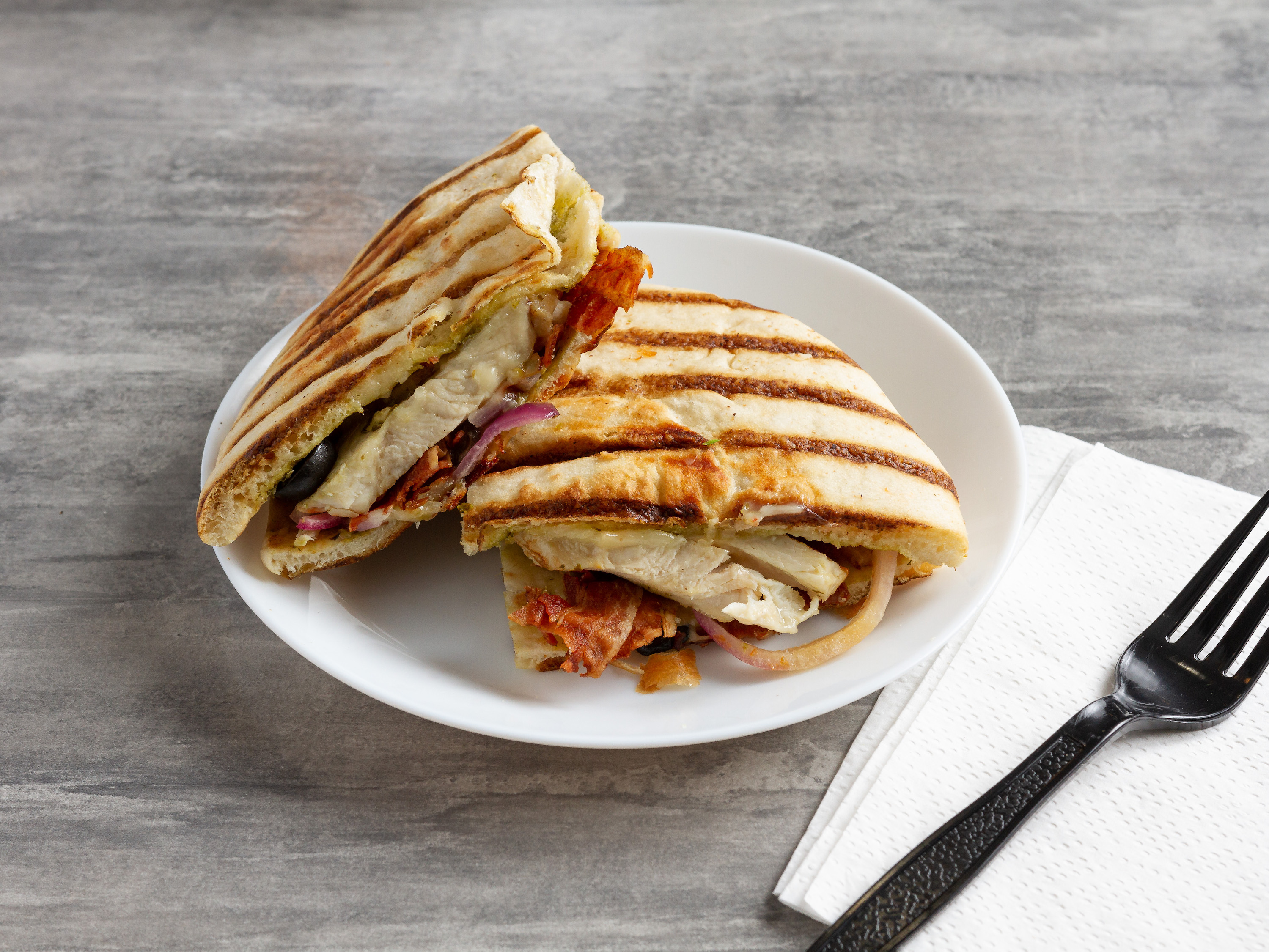 Order Grilled Chicken Club Panini food online from Bobby's Bagel Cafe store, Reston on bringmethat.com