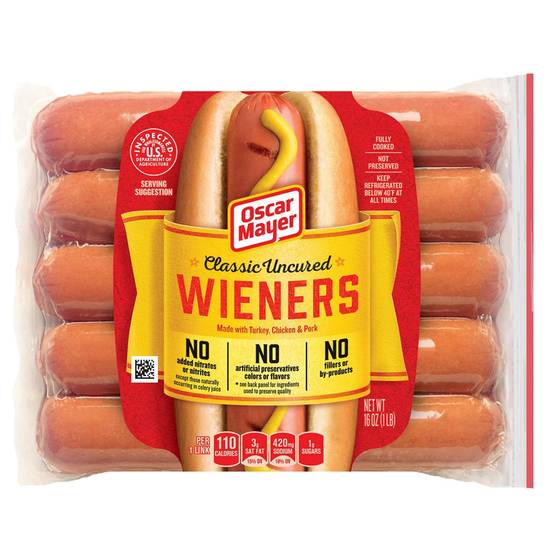 Order Oscar Mayer Classic Uncured Wieners 10ct 16oz food online from Everyday Needs by Gopuff store, Lansdowne on bringmethat.com