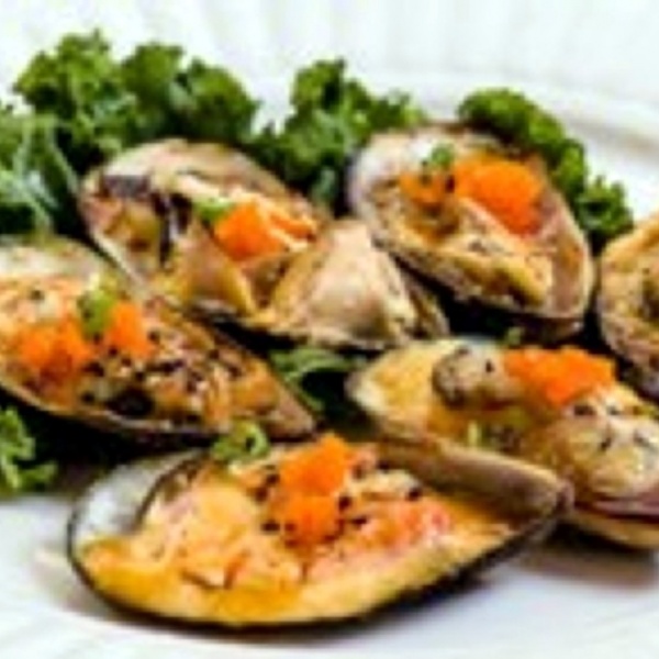 Order Baked Green Mussel food online from Fuji Sushi store, Camarillo on bringmethat.com