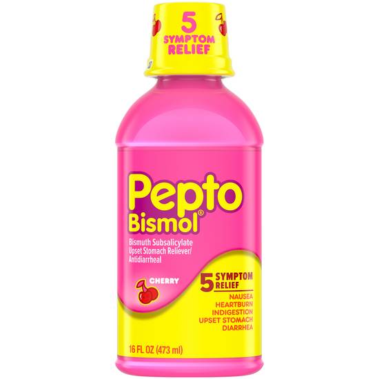 Order Pepto Bismol Upset Stomach Reliever/Antidiarrheal Cherry (16 oz) food online from Rite Aid store, Greenville on bringmethat.com