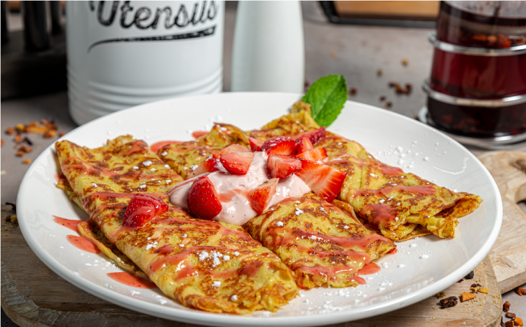Order *Strawberry Cream Stuffed Crepes food online from Eggsperience Irving Park store, Chicago on bringmethat.com