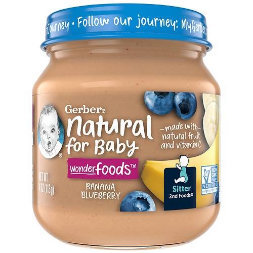 Order Gerber 2nd Foods Natural Banana Blueberry Baby Food - 4.0 oz food online from Walgreens store, Akron on bringmethat.com