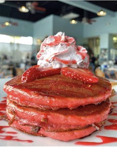 Order Strawberry Mochi Pancake food online from Truffles N Bacon Cafe store, Las Vegas on bringmethat.com