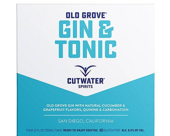 Order cutwater gin and tonic 4pk can food online from Windy City Liquor Market store, El Cajon on bringmethat.com