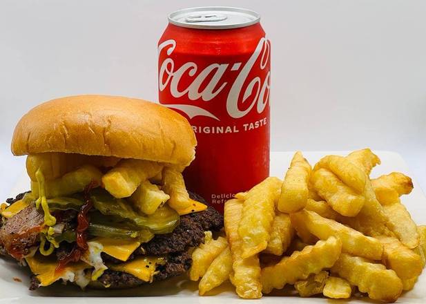 Order Deluxe Cheese Burger, Fries, & Drink food online from The burger cave store, North Las Vegas on bringmethat.com