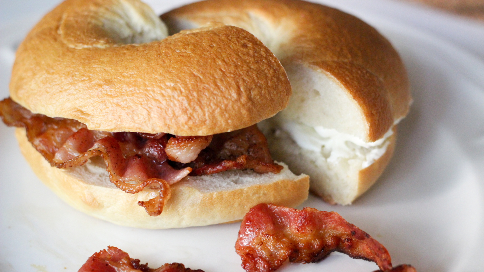 Order Bagel with Cream Cheese and Bacon food online from The Breakfast Dream store, San Diego on bringmethat.com