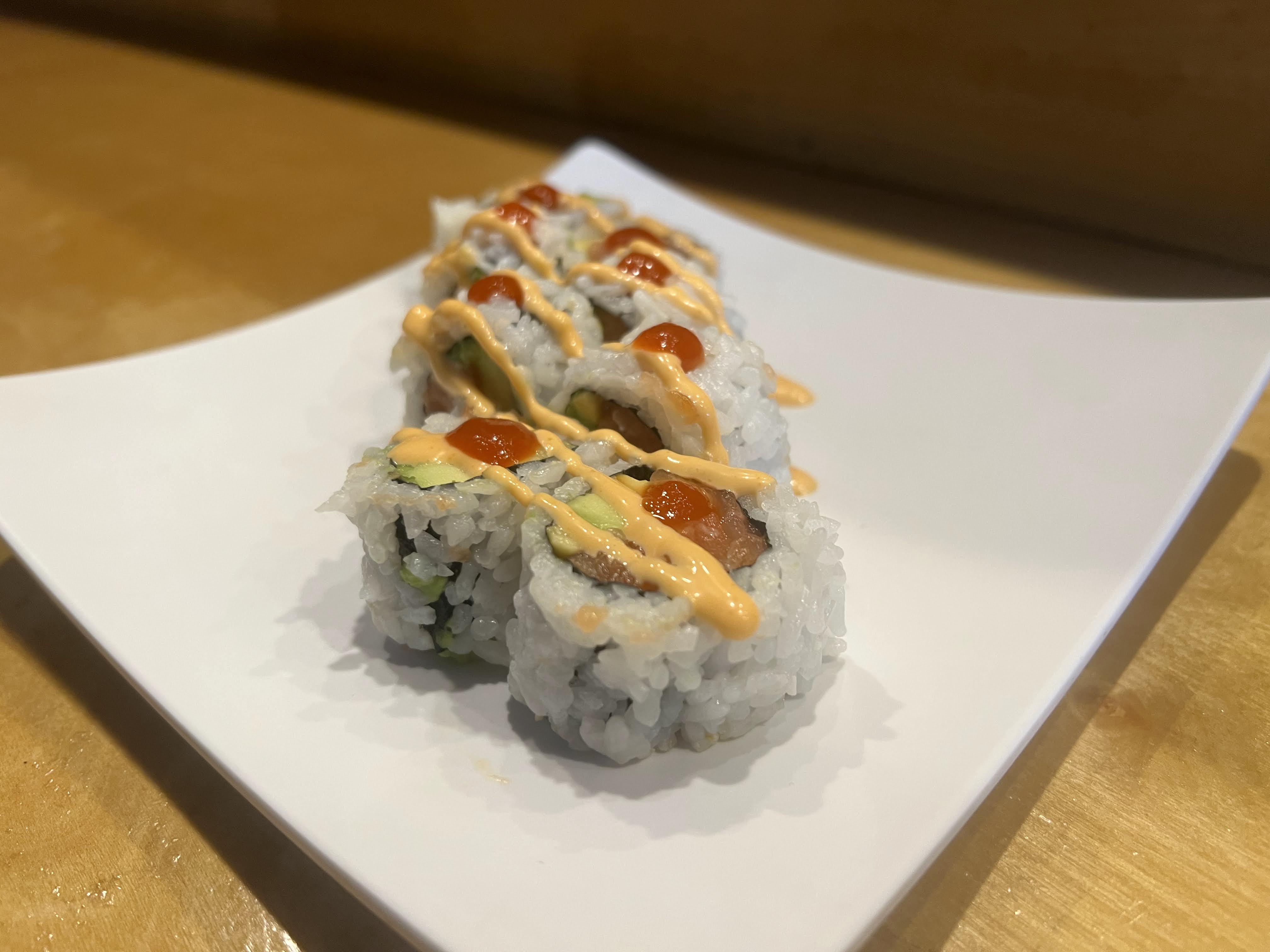 Order Spicy Salmon Regular Roll food online from Sushi Box store, Wylie on bringmethat.com
