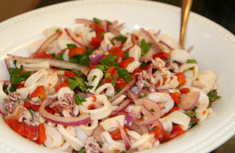 Order 19. Calamari Salad food online from Sticky Rice Restaurant store, Modesto on bringmethat.com