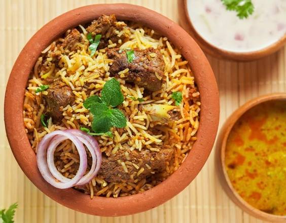 Order Mutton Biryani Large Family Pack (Serve up to 4) food online from Nala’S Indian Restaurant store, Austin on bringmethat.com