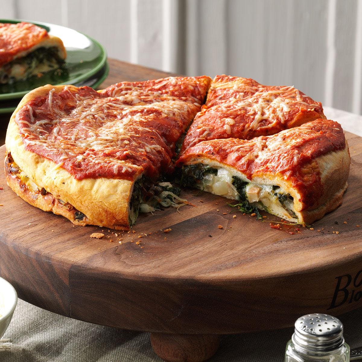 Order Stuffed Spinach Pizza - Baby 6" (Serves 1) food online from Positanos store, Chicago on bringmethat.com