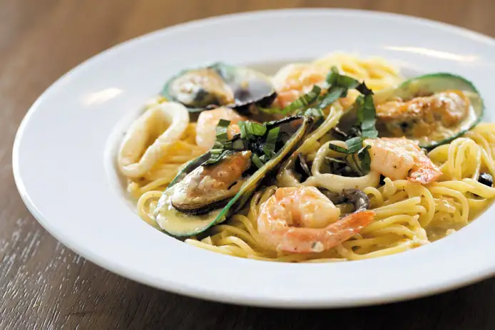 Order Seafood Alfredo Pasta food online from Yellow Cab Pizza store, Honolulu on bringmethat.com