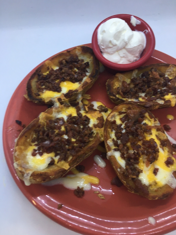 Order Bacon & Cheese Skins food online from Poco Mexican/American Restaurant, Bar & Comedy Cabaret store, Doylestown on bringmethat.com