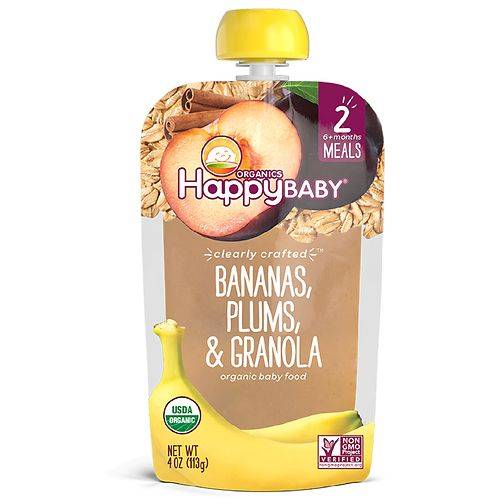 Order Happy Baby Clearly Crafted Organic Food Pouch Bananas, Plums & Granola - 4.0 oz food online from Walgreens store, Selden on bringmethat.com