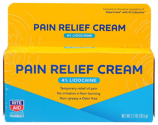 Order Rite Aid Pharmacy Pain Relief Lidocaine Cream (2.7 oz) food online from Rite Aid store, Yucca Valley on bringmethat.com