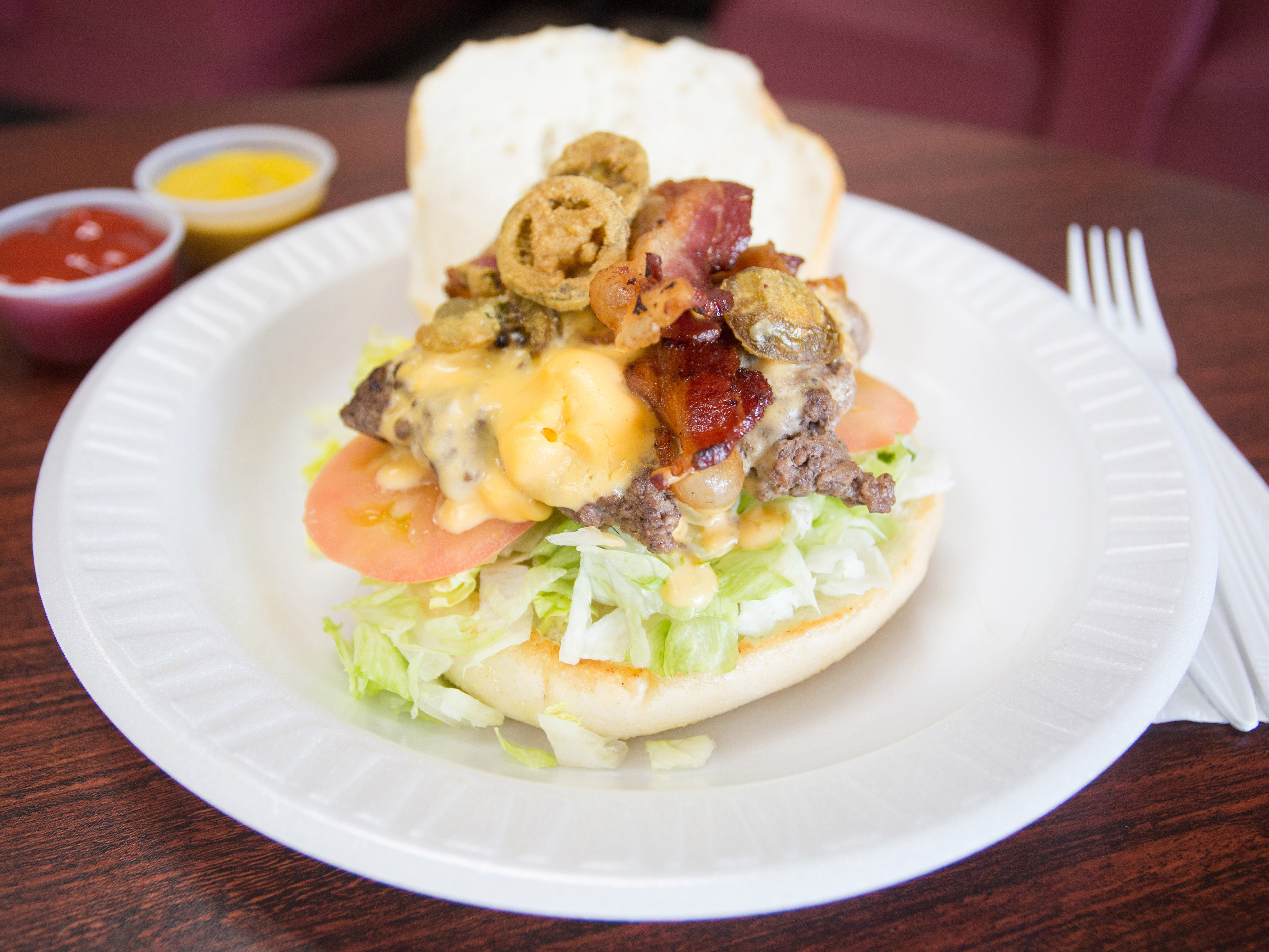 Order Bacon Nacho Burger food online from Chef's Dog House store, Newington on bringmethat.com