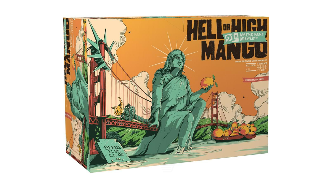 Order 21st Amendment Seasonal - Hell or High Mango 6 Pack 12oz Cans food online from Golden Rule Liquor store, West Hollywood on bringmethat.com