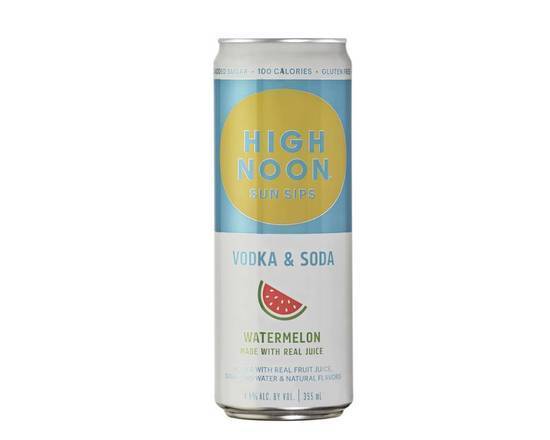 Order High Noon Watermelon, 4pk-355mL can hard seltzer (4.50% ABV) food online from Cold Spring Liquor store, Liberty Hill on bringmethat.com