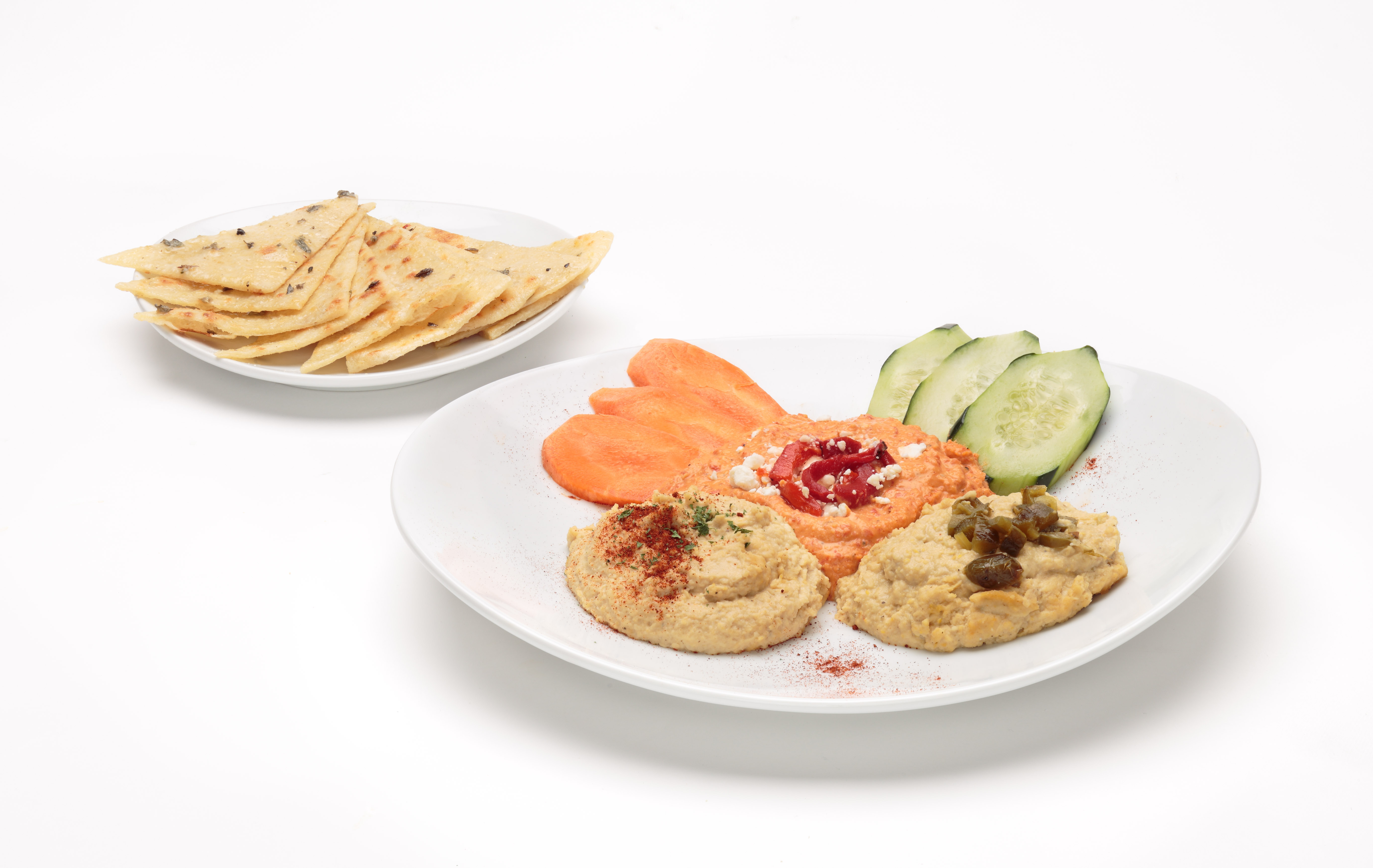 Order Hummus Trio food online from Oggi's Pizza and Brewing Co. - Apple Valley store, Apple Valley on bringmethat.com