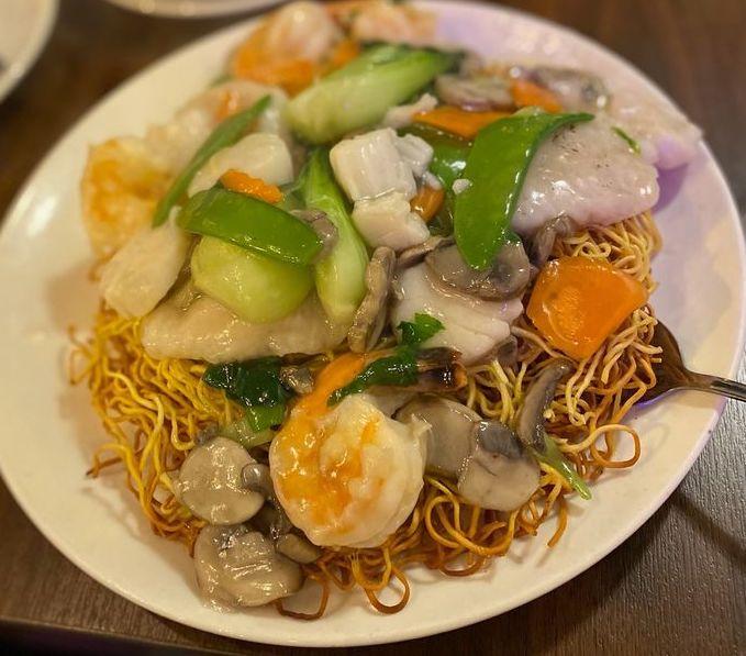 Order Seafood Pan Fried Noodle food online from New Leaf Chinese & Japanese Cuisine store, Philadelphia on bringmethat.com