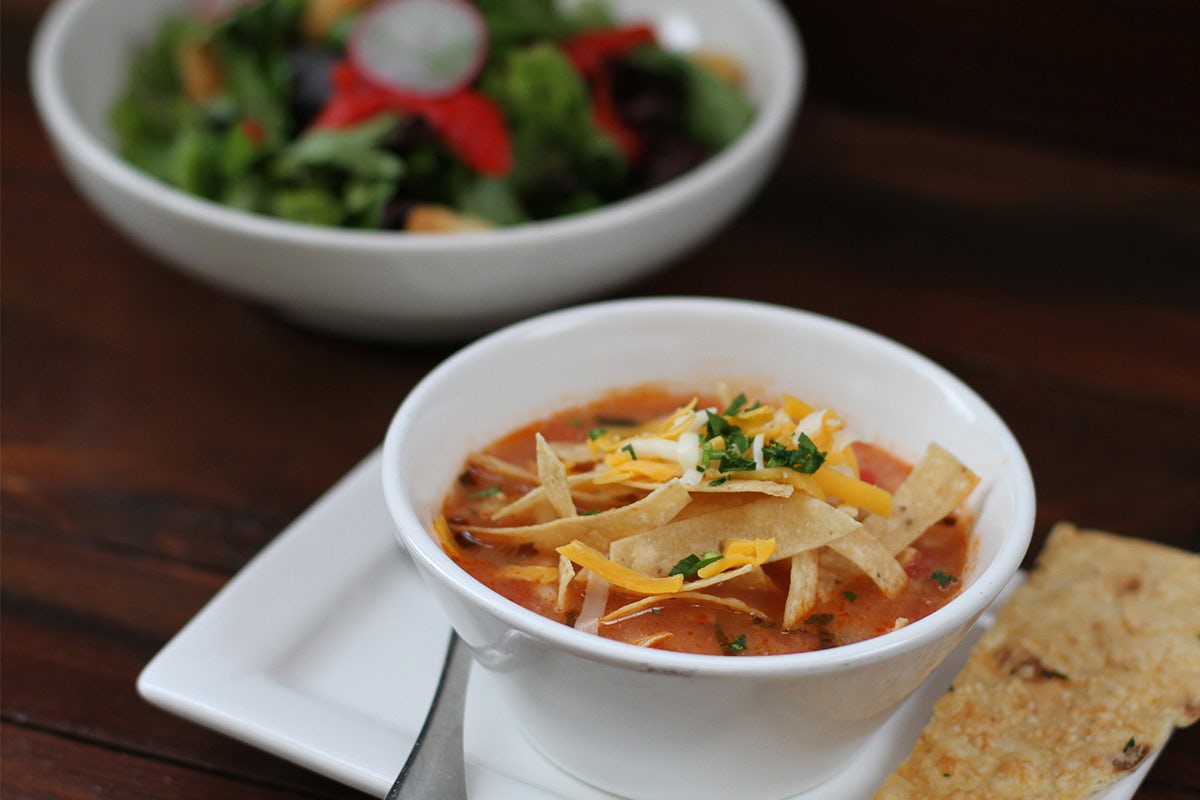Order Soup + Salad food online from Lazy Dog Restaurant & Bar store, Norcross on bringmethat.com