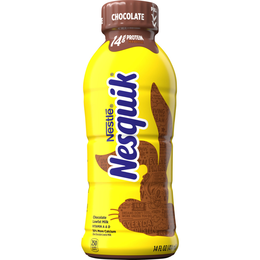 Order Nesquik Chocolate Lowfat Milk - Ready to Drink, 14 fl oz food online from Bartell store, Edmonds on bringmethat.com