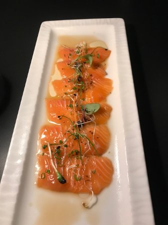 Order Truffle Salmon Carpaccio (6pcs) food online from Naked Fish Japanese Restaurant store, Chino Hills on bringmethat.com