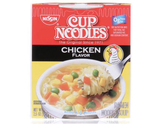 Order Nissin Cup Noodles - Chicken Flavor, 2.5oz food online from Loma Mini Market store, Long Beach on bringmethat.com