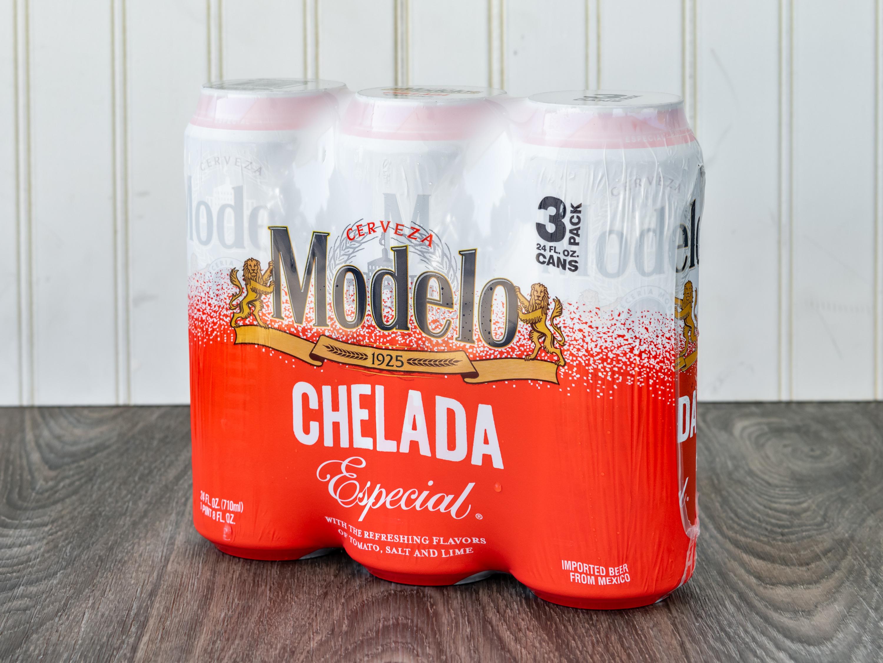 Order Modelo Chelada Especial 3-Pack Cans food online from Chevron store, Castro Valley on bringmethat.com