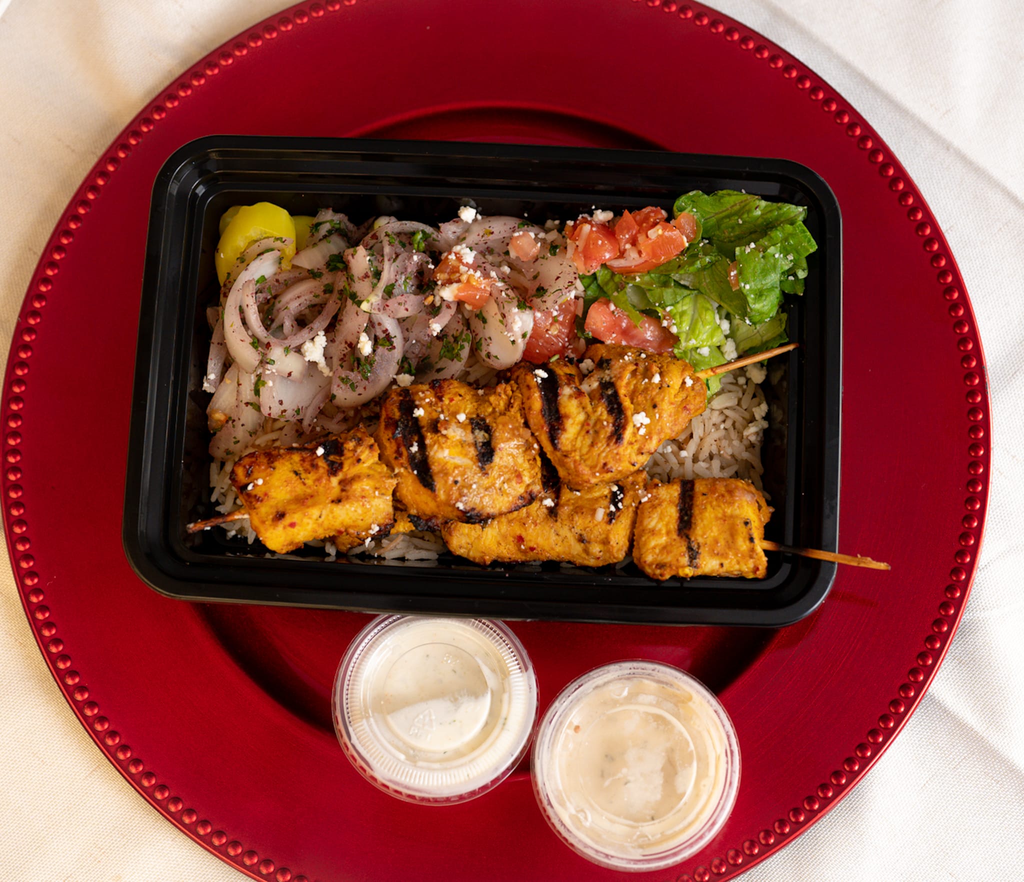 Order Chicken Kabob Rice Bowl food online from Hedarys Food Truck store, Fort Worth on bringmethat.com