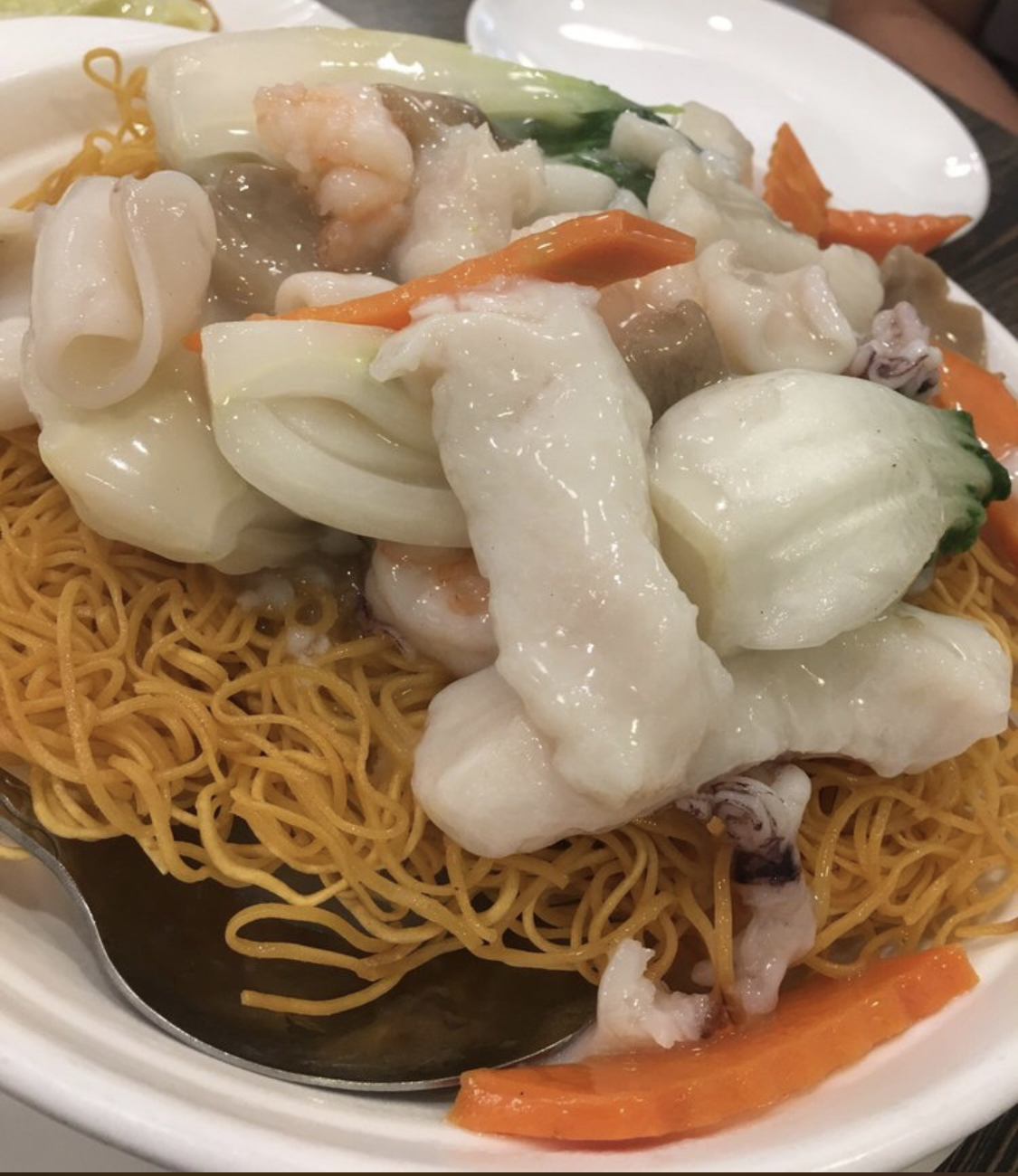 Order 65. Seafood Pan Fried Crispy Noodle海鮮煎面 food online from Cheung Hing Restaurant store, South San Francisco on bringmethat.com