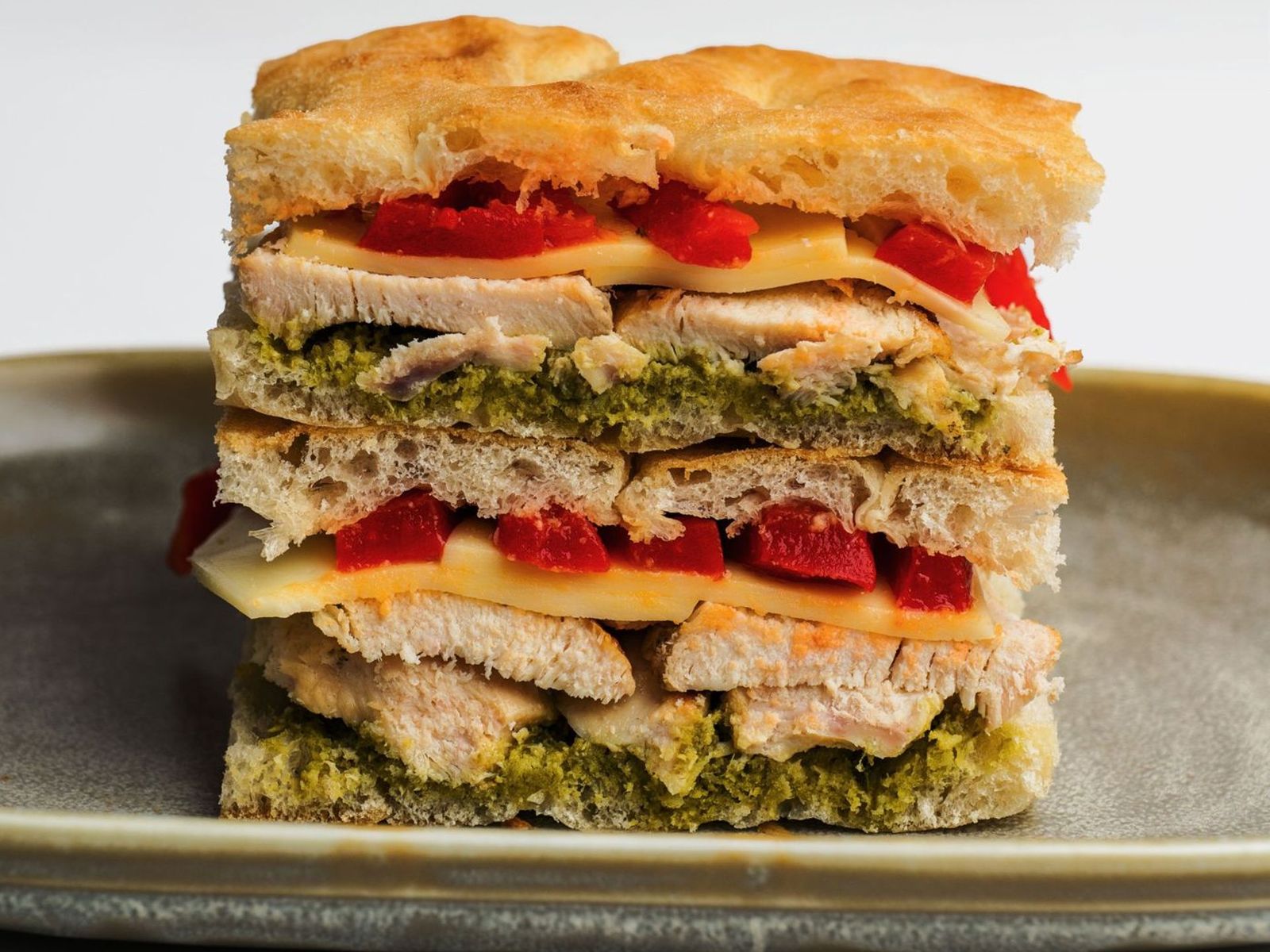 Order Chicken Pesto Provolone on Foccacia Bread food online from Caffe Nero store, Beverly on bringmethat.com
