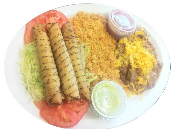 Order Homemade Meat Taquitos Plate food online from Angelo 6 Burger store, Upland on bringmethat.com