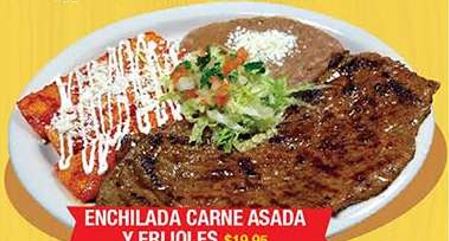 Order Enchiladas con Carne Asada y Frijoles food online from Taqueria Miantojo store, New Bedford on bringmethat.com