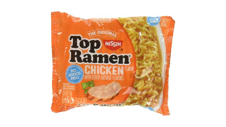 Order Nissin Top Ramen Noodle Soup Chicken Flavor - 5 Pack food online from Red Roof Market store, Lafollette on bringmethat.com