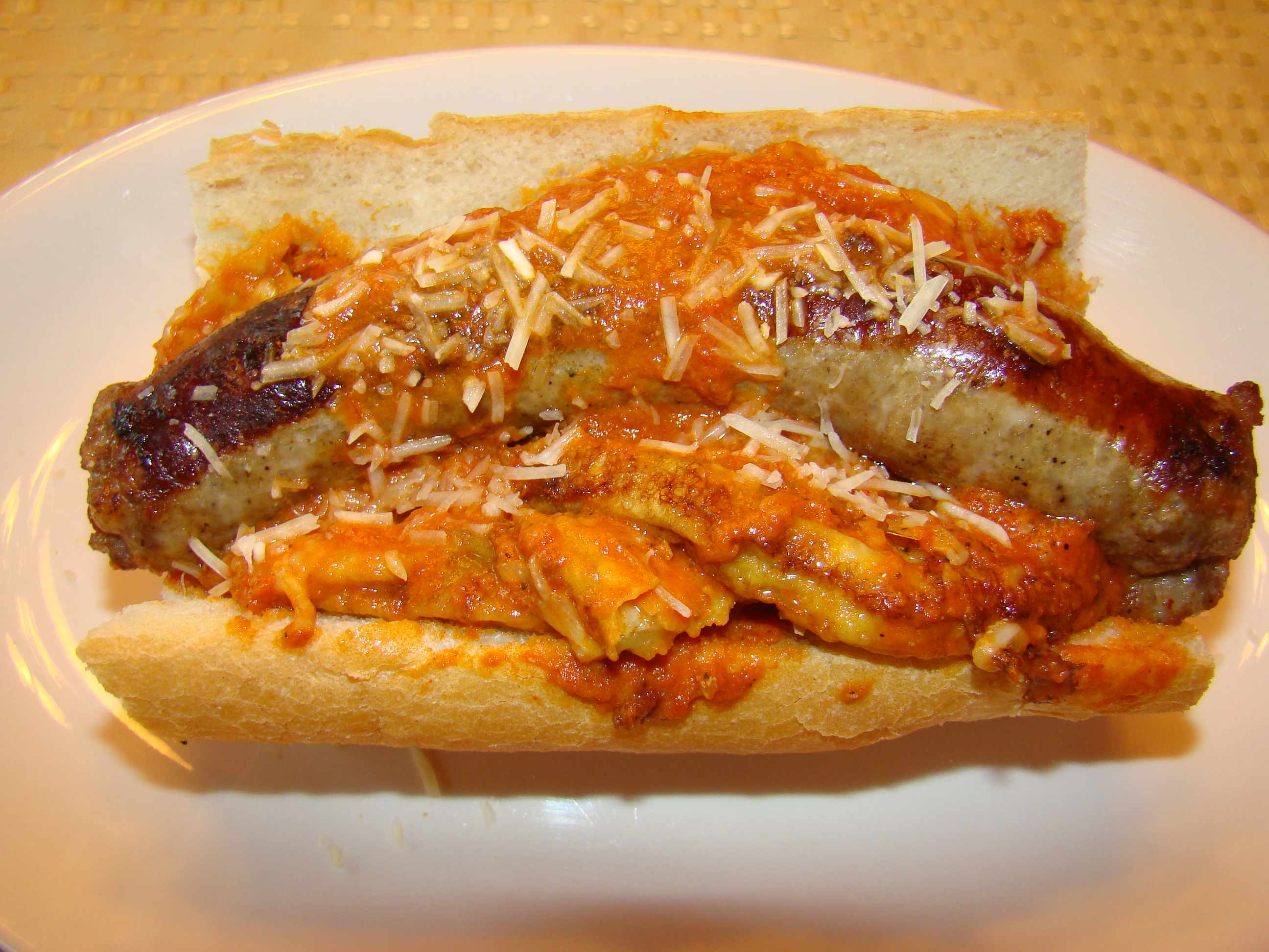 Order Italian Eggplant & Sausage Sandwich Combo food online from Big Ange Eatery store, Arlington Heights on bringmethat.com