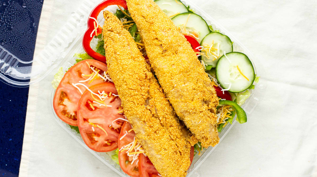 Order Fried Fish Salad food online from Sharks Fish and Chicken store, Baltimore on bringmethat.com