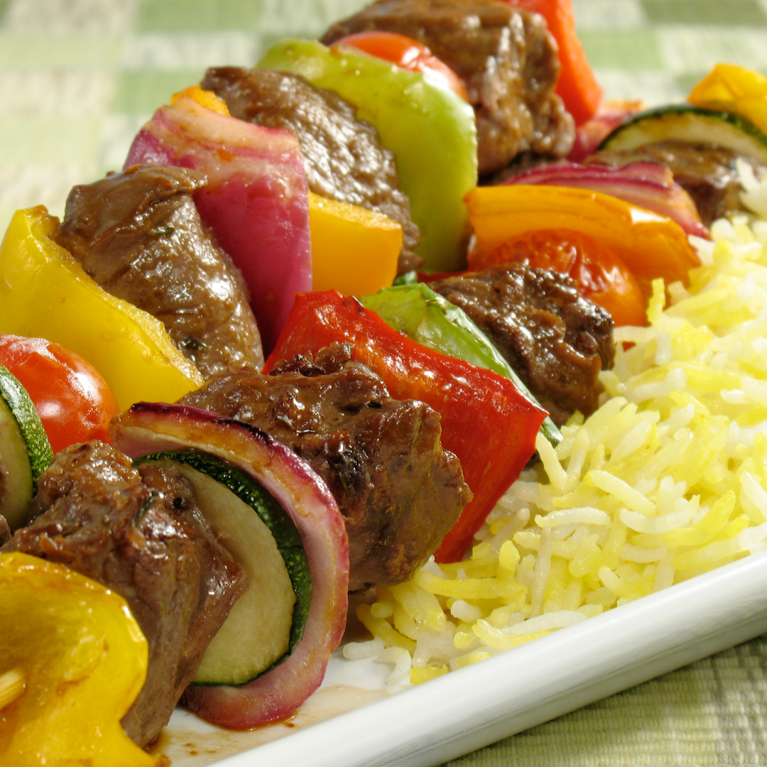 Order Halal Beef Shish Kabob Plate food online from Halal Donor Spot store, Cupertino on bringmethat.com