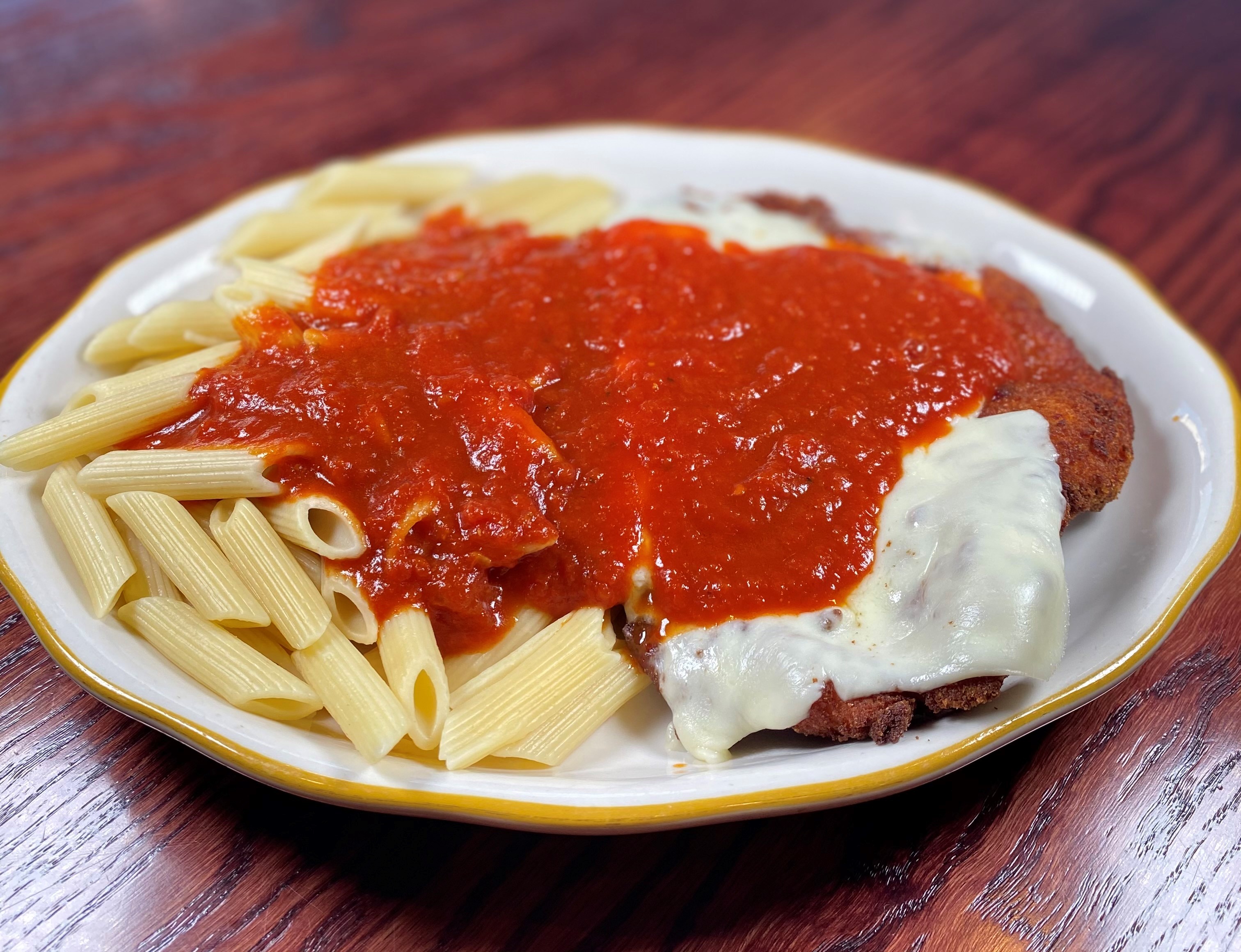 Order Chicken Parmigiana with Pasta food online from Franklin Chateau store, Franklin on bringmethat.com
