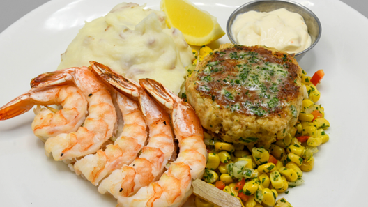 Order Crab Cake + Shrimp food online from Mitchell's Fish Market store, Lansing on bringmethat.com