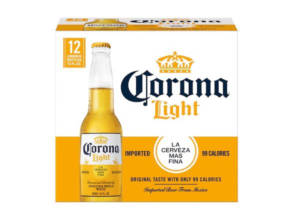Order Corona Light Mexican Lager Light Beer - 12x 12oz Bottles food online from Booze & Brews Liquor store, Burbank on bringmethat.com