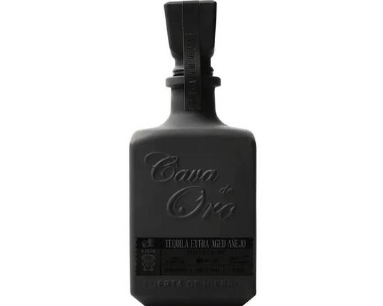Order Cava De Oro Extra Aged Anejo Black Tequila 750ml food online from Rocky Liquor store, Claremont on bringmethat.com