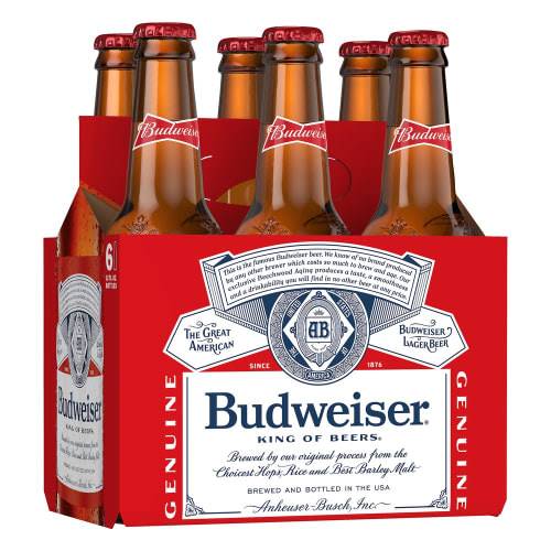 Order Budweiser · Domestic Pale Lager Beer (6 x 12 fl oz) bottles food online from D & B Liquor store, Olmos Park on bringmethat.com