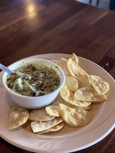 Order Spinach Artichoke Dip & Chips food online from Cabaret Bar & Grille store, Ankeny on bringmethat.com
