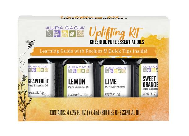 Order Aura Cacia Cheerful Pure Essential Oil Uplifting Kit (0.25 oz x 4 ct) food online from Rite Aid store, Palm Desert on bringmethat.com