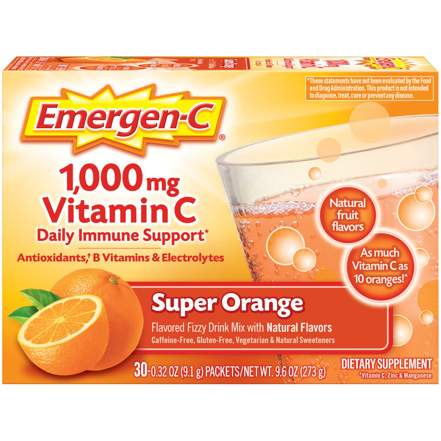 Order Emergen-C Flavored Fizzy Drink Mix, Vitamin C, 1000mg, Super Orange - 30 ct food online from Bartell store, Edmonds on bringmethat.com