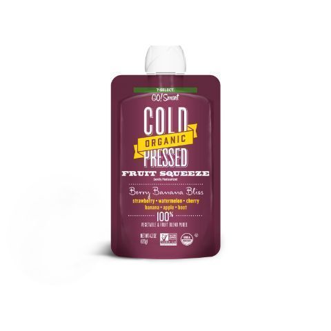 Order 7-Select Go!Smart Cold Organic Pressed Fruit Squeeze Berry Banana Bliss 4.23oz food online from 7-Eleven store, Pharr on bringmethat.com