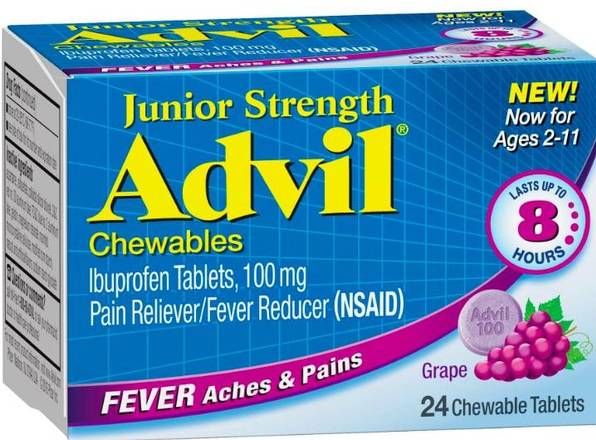 Order Junior Strength Advil Chewables Grape 8hr 24 ct food online from McLean Ave Pharmacy store, Yonkers on bringmethat.com
